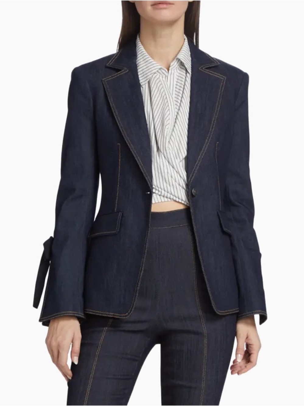 Cinq A Sept Lou Stretch Denim Bow Blazer dark blue jacket